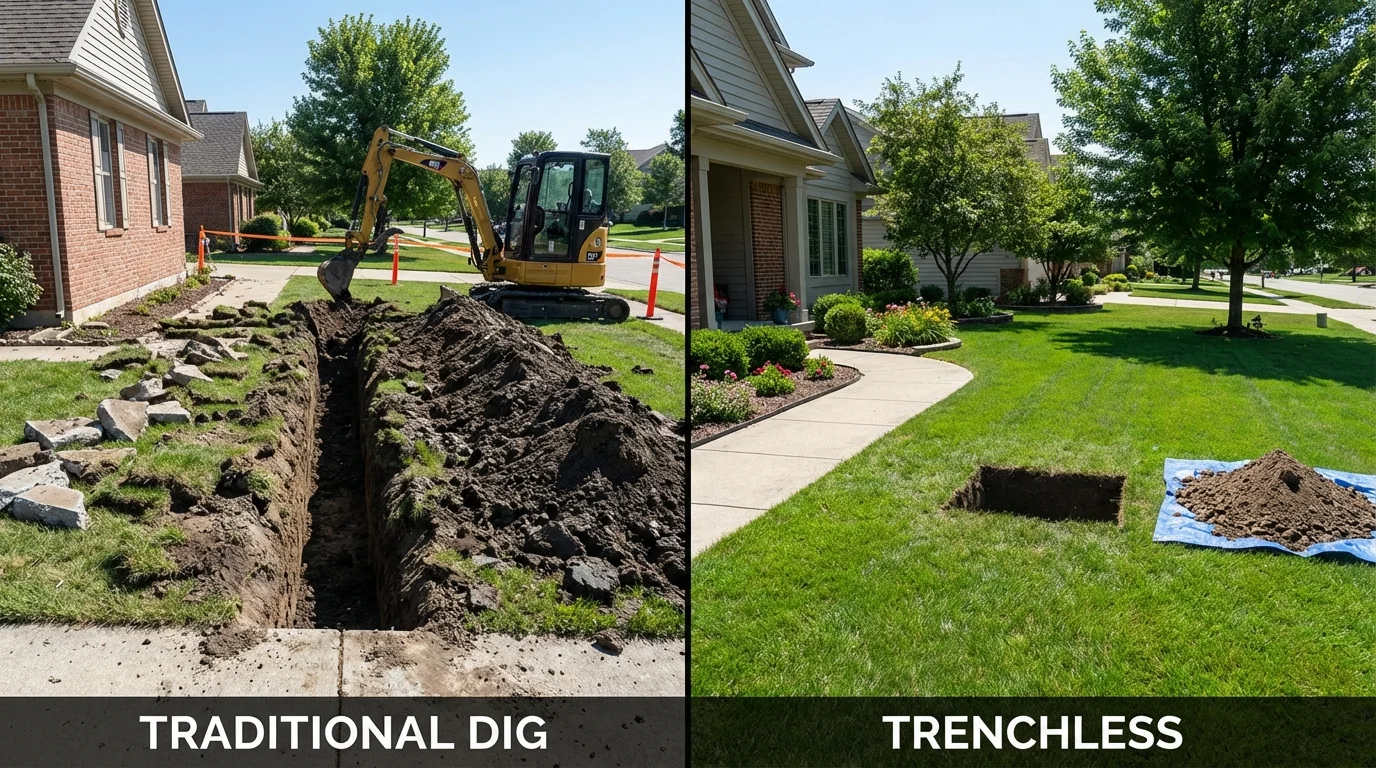 Trenchless sewer repair with minimal yard damage versus traditional excavation in Carthage, MS